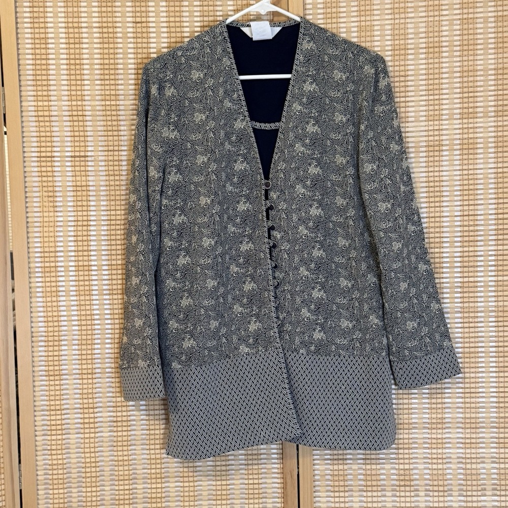 Nina Piccalino Womens 6 Jacket Floral Black Gray Long Sleeve Office Party Boho